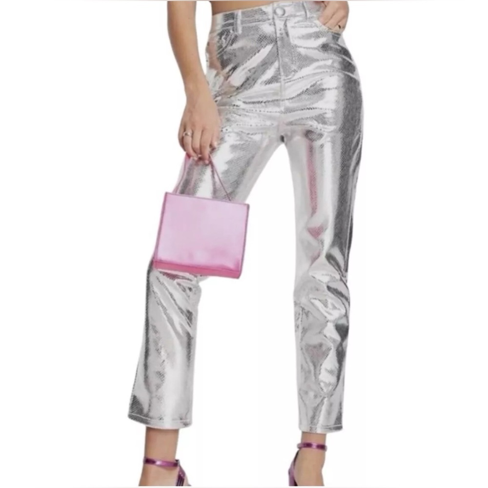 NWT 4th + Reckless Philo Trouser, silver, snake skin, Sz XS, club party rave era